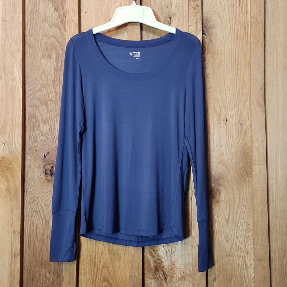 Aerie Fitted Bodycon Athletic Sporty Lightweight Long Sleeve T-Shirt, XS, Blue